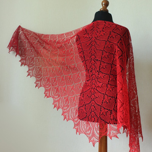 Red lace shawl - ellegant summer wrap- hand knit shawl