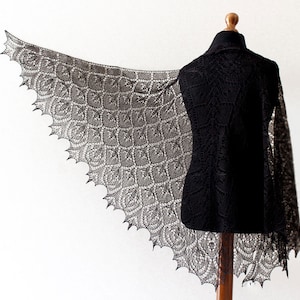Black shawl - Hand knit linen shawl - femine lace shawl