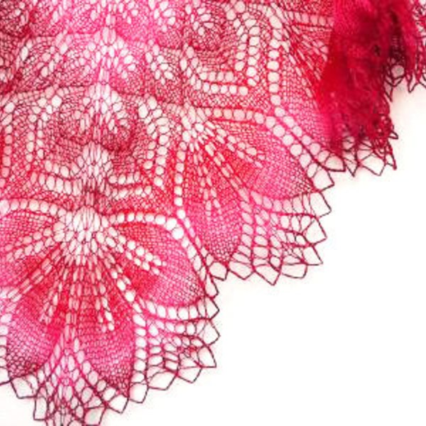 Red bridal shawl,Red pink Bride shawl, Hand knit lace shawl for wedding, red wedding shawl, lace shawl wool