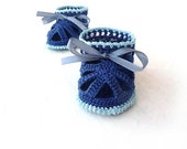 Au crochet, sandales de bébé garçon chaussons - sandales de bébé au Crochet - bleu garçon nautique