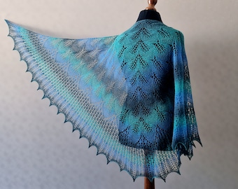 Hand Knit Shawl, Lace shawl, lace knit shawl wool woman shawl  / aqua colors - blue, green