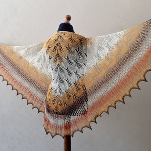 HandKnit wool shawl in fall colours