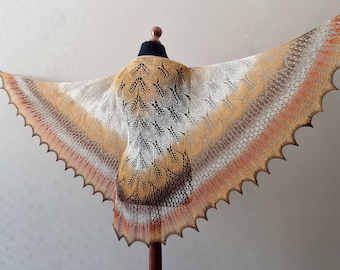 HandKnit wool shawl in fall colours