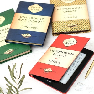 KleverCase Universal Kindle and eReader or Tablet Case with Personalised Iconic Book Covers. Customised Title and Spine with Inside Message.