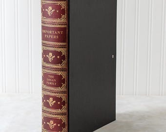 Custom Folder. A4 Ring Binder or Box File, Wine and Gold Rose Spine, Personalised Paperwork and Shelf Tidy. Gift for Book Lovers