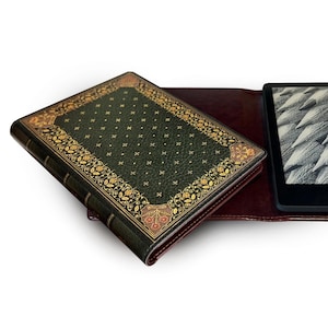 Grüne Kunstleder eReader & Tablet Universal-Hülle: Blumen Design Buchhülle