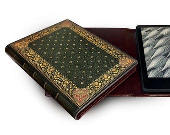Green Faux Leather Universal eReader & Tablet Case: Flower Design Book Cover