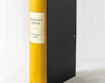 Yellow Personalised File, Custom Folder & Ring Binder and Box File, A4 Book Style Storage. Gift for Book Lovers, Bright Home Office Filing.