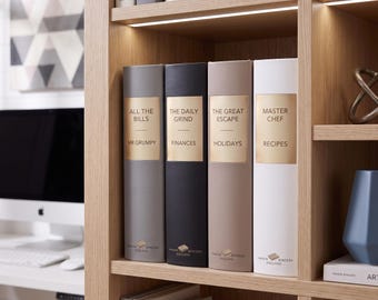 Personalised A4 Ring Binder & Box File, Neutral Tone Book Spine Office Storage, Ivory, Stone, Latte, and Charcoal. Custom Title on Folder.
