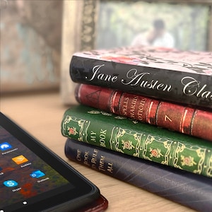 KleverCase Universal iPad and Kindle Fire Tablet Case with Faux Leather Book Covers. Various Iconic Book Cover Designs.