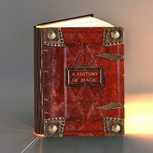 Lampada da libro a tema History of Magic Potter per lampada da scrivania, da lettura, da terra o da notte. Vari design iconici per copertine di libri.
