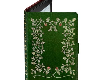 Couverture de livre verte florale KleverCase pour liseuse et tablette. Comprend le Kindle, le Kindle Paperwhite, le Kindle Fire, l'iPad et bien d'autres.