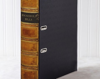 Personalised A4 Ring Binder or Box File, Amber Leather Look Spine, Paperwork and Shelf Tidy. Custom Title. Gift for Book Lovers