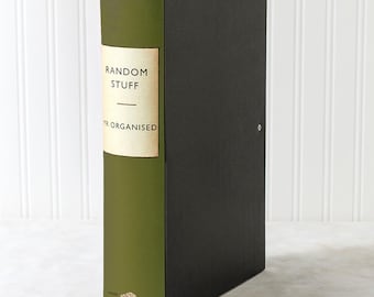 Olive Green Personalised File, Custom Folder, A4 Ring Binder or Box File, Vintage Book Style Storage. Gift for Book Lovers, Stylish Filing.