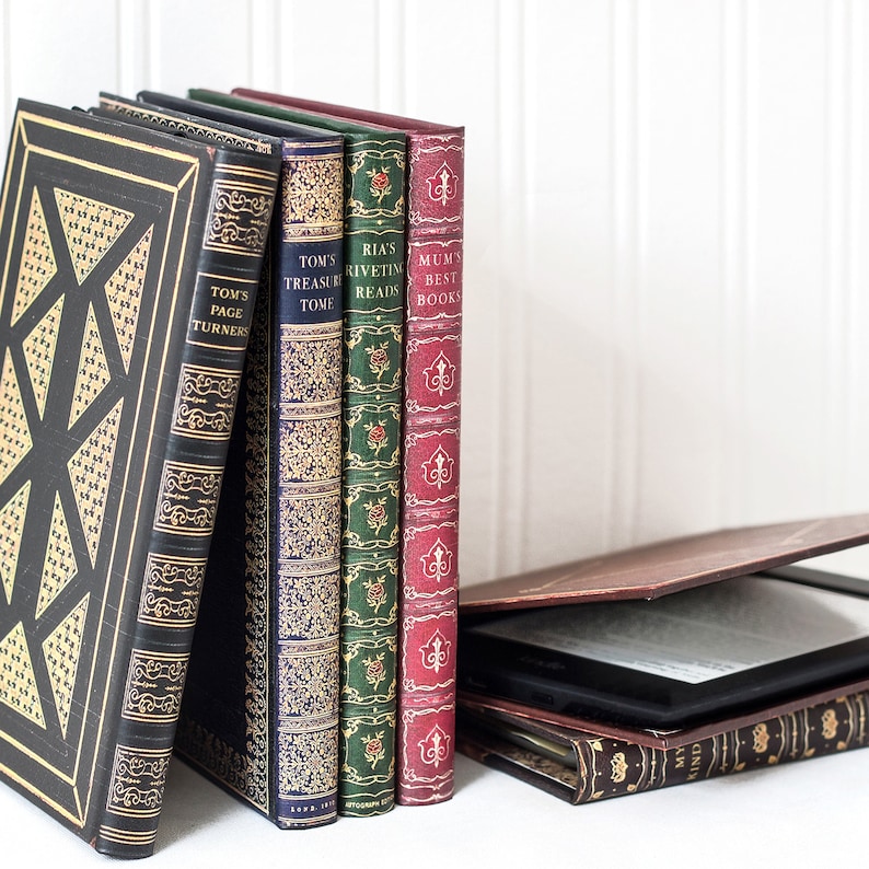 KleverCase Personalised Universal eReader and Kindle or Tablet Classic Book Case. Customised Spine and Front Antique Book Cover Designs. image 1