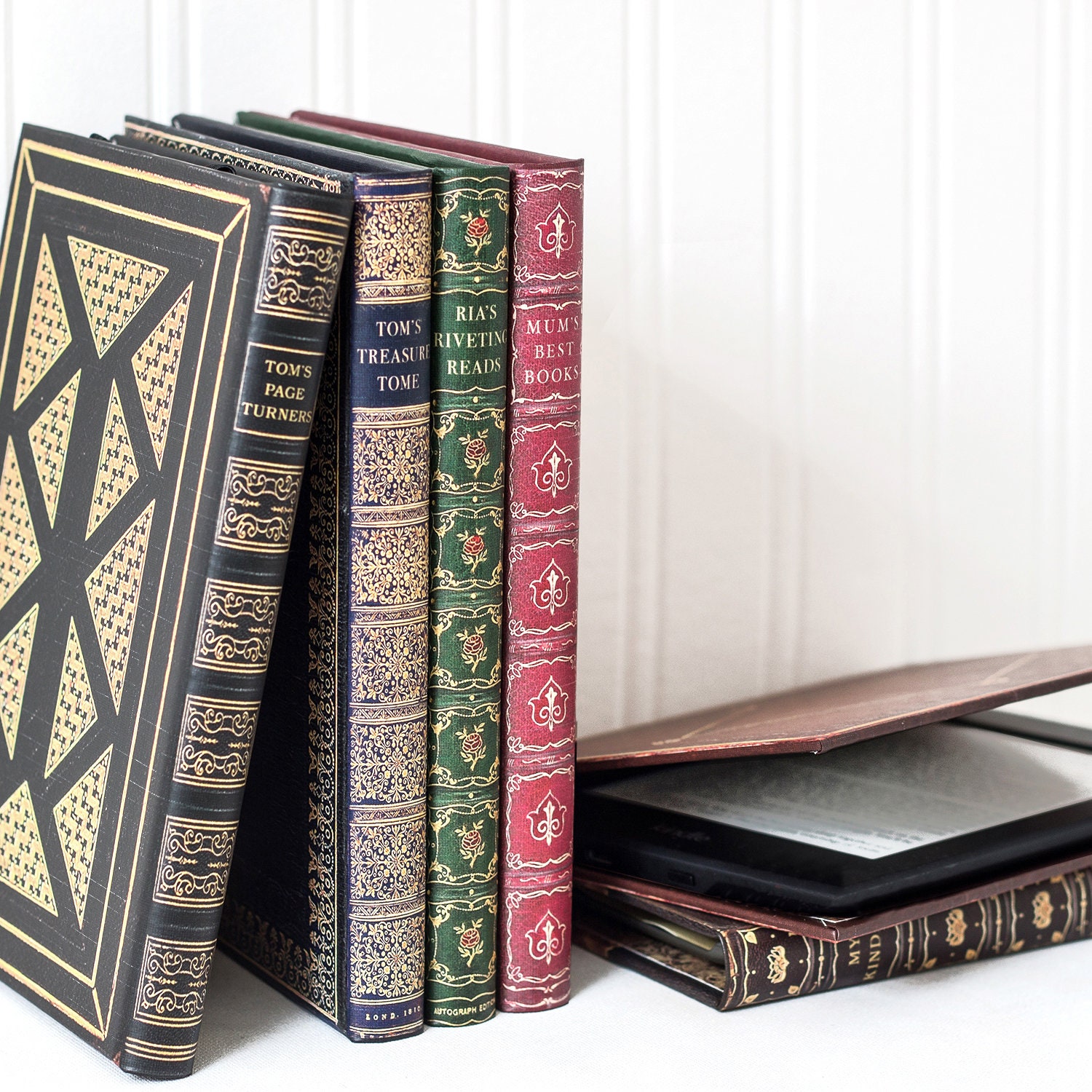 Klevercase Personalised Universal Ereader and Kindle or Tablet Classic Book  Case. Customised Spine and Front Antique Book Cover Designs. 