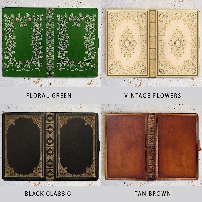 Book-look case for kindle, kindle paperwhite, colorsoft, oasis, scribe, kobo clara, libra and most e-readers. Faux leather covers. image 2
