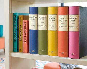 Custom A4 Ring Binder or Box with Vintage Book Spine, Personalised Office Files