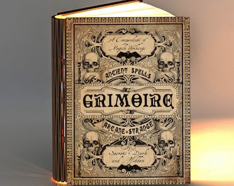 Grimoire Magic Book Light for Desk, Reading, Floor or Night Lamp. Various Iconic Book Cover Designs.