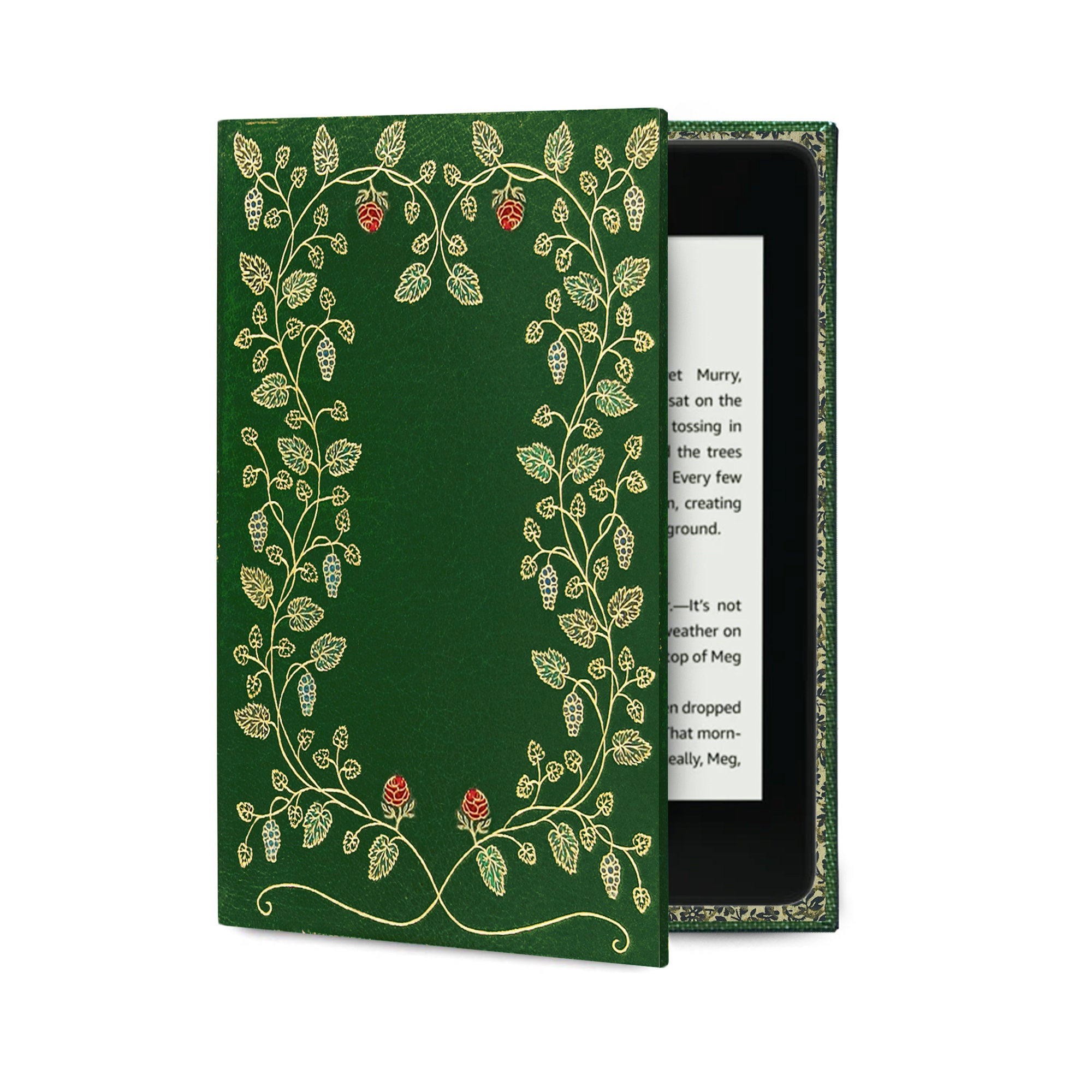 Kindle Case with Antique Floral Green My Book Cover