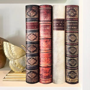 Set di 4 Raccoglitori ad Anelli Formato A4 Effetto Libro. Tema English Poets, Decorazione Mensola Stile Biblioteca