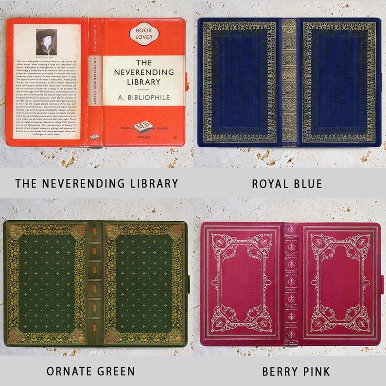Book-look case for kindle, kindle paperwhite, colorsoft, oasis, scribe, kobo clara, libra and most e-readers. Faux leather covers. image 5