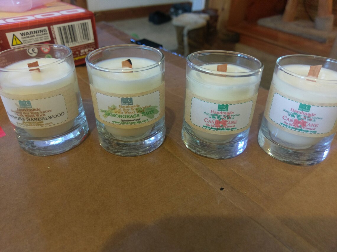 Natural Soy Wax Votive Candle With Wood Wick 2oz Crackle Etsy