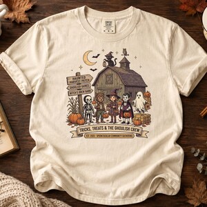 Vintage Halloween Crew Shirt, Retro Ghoulish Trick-or-Treat Barn Tee (Comfort Colors 1717)
