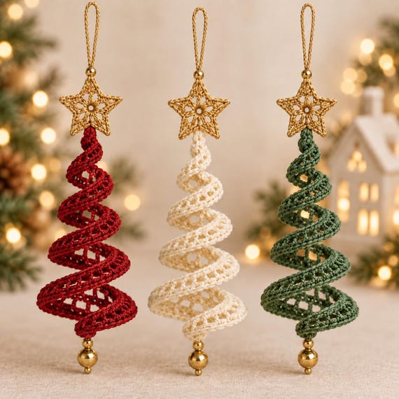 Crochet Christmas Tree Pattern PDF, Hanging Spiral Ornament, Amigurumi Xmas Decor, Instant Download