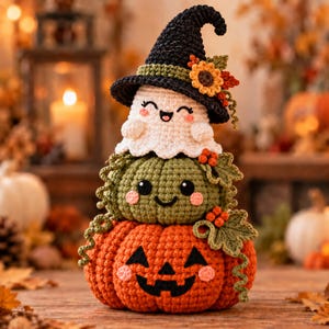 Häkelanleitung für Halloween-Kürbisse und -Geister (PDF), Amigurumi-Herbstdeko, Hexenhut-Anleitung für Halloween