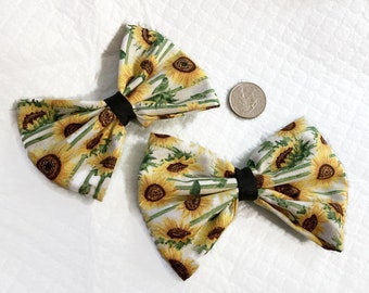 Sunflower bows, fall bows, summer bows, sunflowers, floral bows, cottagecore, pigtail bows, gifts for her, gift ideas, spring bows,