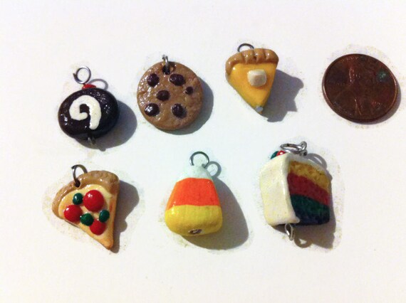 6 Piece Assorted Food Charms, Food Charms, Polymer Clay Charms