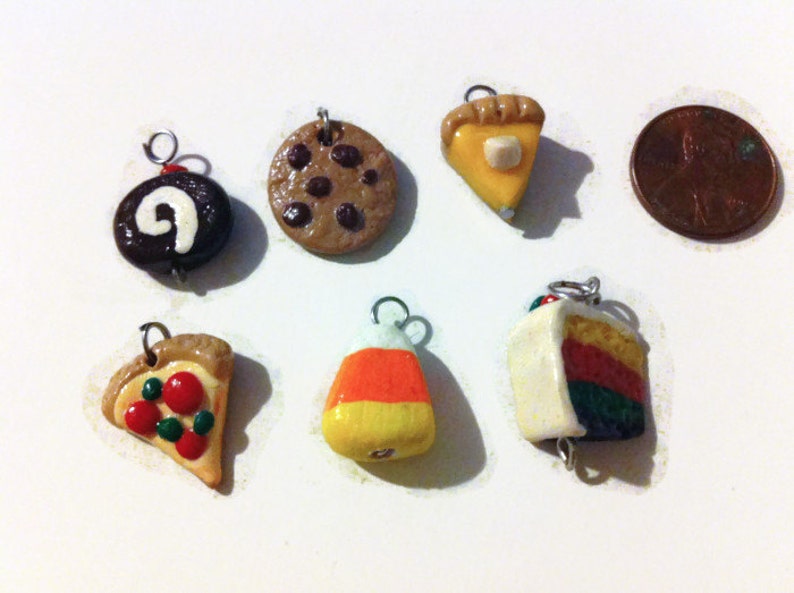 6 Piece Assorted Food Charms Food Charms Polymer Clay Etsy