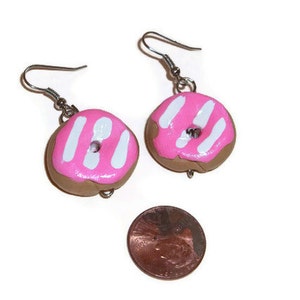 Pink Doughnut Earrings, Donut Earrings, Doughnut jewelry, polymer clay charms, doughnut accessories, Food Jewelry, New years accessories image 3