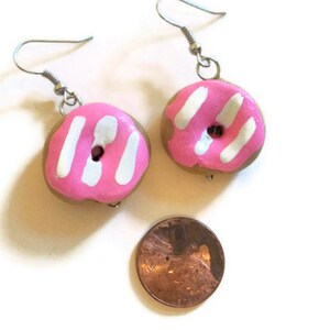 Pink Doughnut Earrings, Donut Earrings, Doughnut jewelry, polymer clay charms, doughnut accessories, Food Jewelry, New years accessories image 4