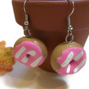 Pink Doughnut Earrings, Donut Earrings, Doughnut jewelry, polymer clay charms, doughnut accessories, Food Jewelry, New years accessories image 1