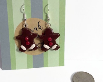 Gingerbread Earrings, Christmas Jewelry, stocking stuffers, holiday gifts, gift ideas, Polymer clay charms, food jewelry, cookie charms,