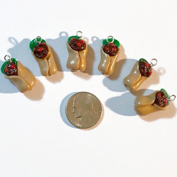 Burrito Charms, Mexican Food Charms, Mexican Food, Polymer clay charms, tiny food, food miniatures, kawaii charms, food charms, jewelry