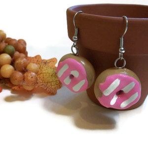 Pink Doughnut Earrings, Donut Earrings, Doughnut jewelry, polymer clay charms, doughnut accessories, Food Jewelry, New years accessories image 5