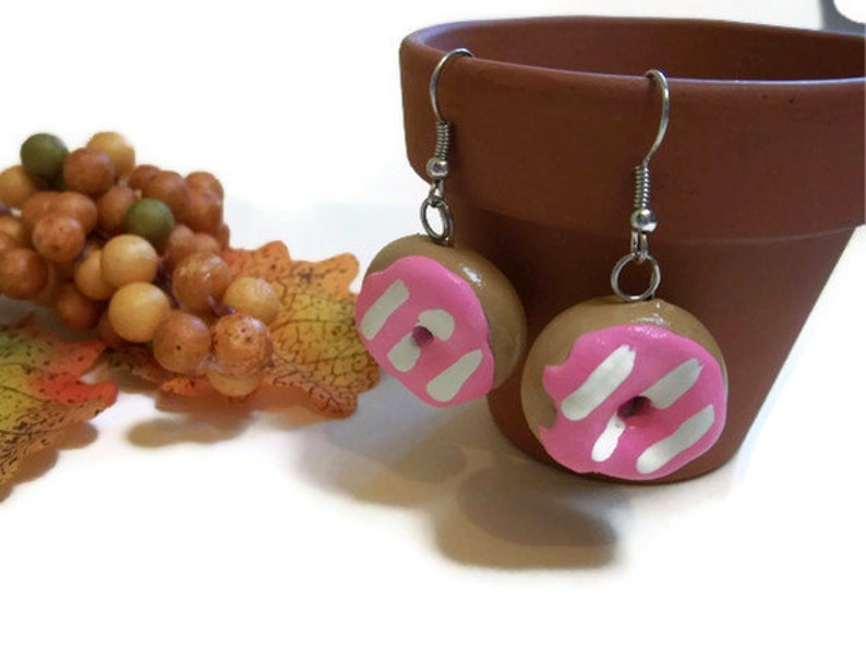 Pink Doughnut Earrings, Donut Earrings, Doughnut jewelry, polymer clay charms, doughnut accessories, Food Jewelry, New years accessories image 5