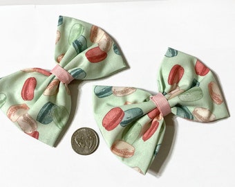 French macaron bows, Macaron theme, Pastel bows, Fabric bows, Macaron fabric, Paris, French, Gifts for her, Pigtails bows, stocking stuffers