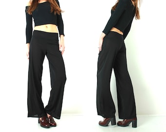 Vintage Black Pants / Black French Pants / Woman Black Pants / Transparent Pants / Long Black Pants / Made in France / Medium Pants