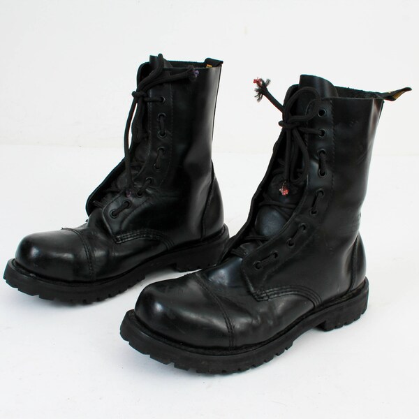 Man Goth Boots / Size 42 Boots / STEEL Boots / Black Leather Boots / Lace Up Boots / Punk Boots / Vintage Boots / Leather Boots