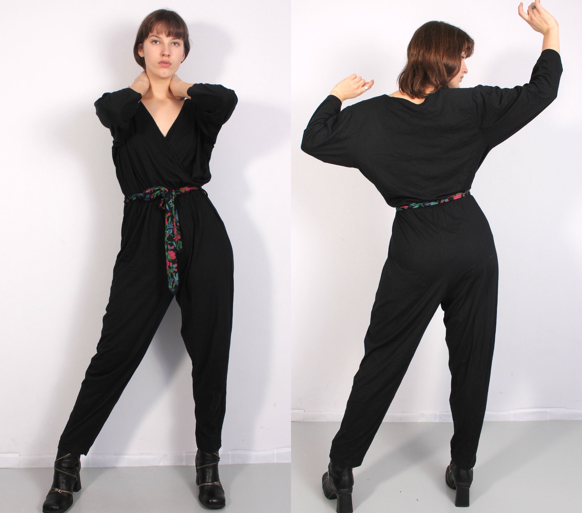 black jersey jumpsuit with sleeves