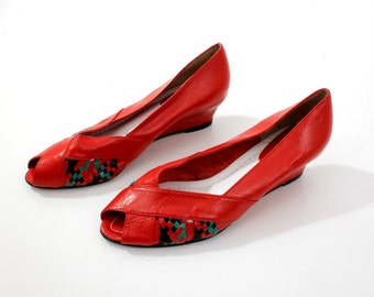 Vintage Red Leather Shoes Size 40 EU / 9 US
