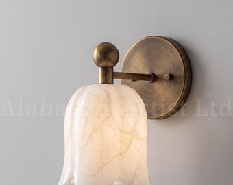 Alabaster Marble Ruffle Flower Tulip Mid Century Modern Sconce Vintage Sputnik Stilnovo Handmade Scandinavian Sculptural Lighting Fixture