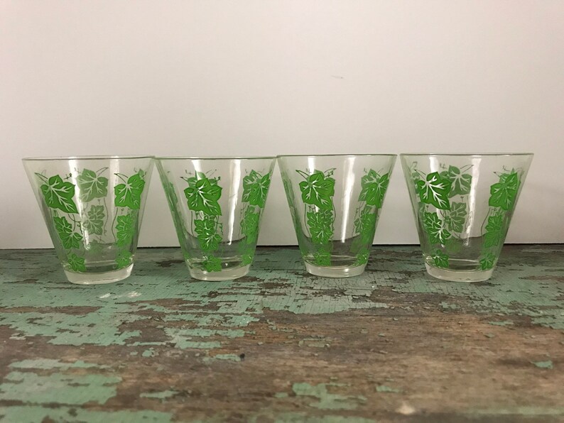 4 Retro Ivy Glasses Vintage Set of 4 Juice Glasses Ivy Wine Glass Etsy