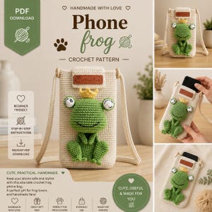 Crochet Frog Phone Bag Pattern | Cute Frog Prince Crossbody Pouch PDF | Beginner Crown Animal Case | DIY Phone Bag Purse
