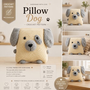 Crochet Dog Pillow Pattern | Cute Puppy Patch Cushion PDF | Beginner Animal Plushie Decor | DIY Nursery Throw Pillow