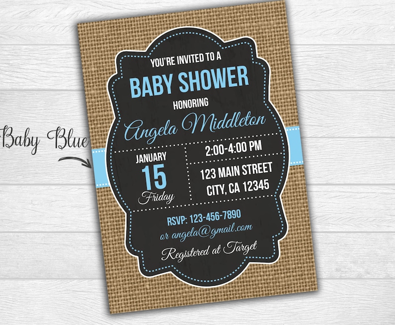 Burlap Baby Shower Invitation Digital Printable Blue | Etsy